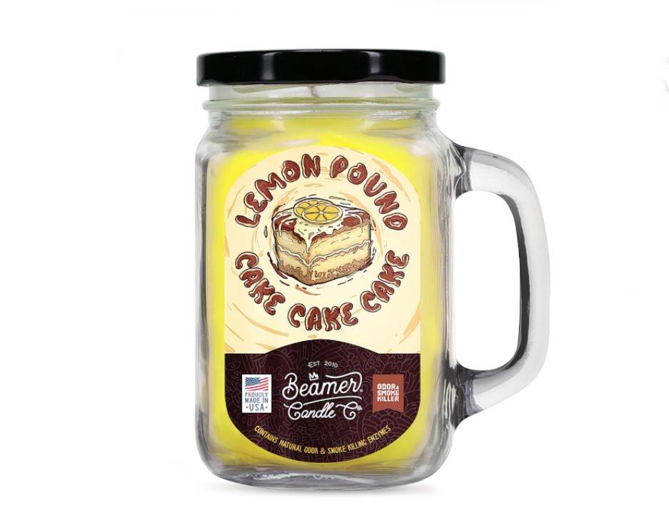 Smoke Killer illatgyertya üvegedényben, füllel és fém kupakkal – Lemon Pound Cake - nagy